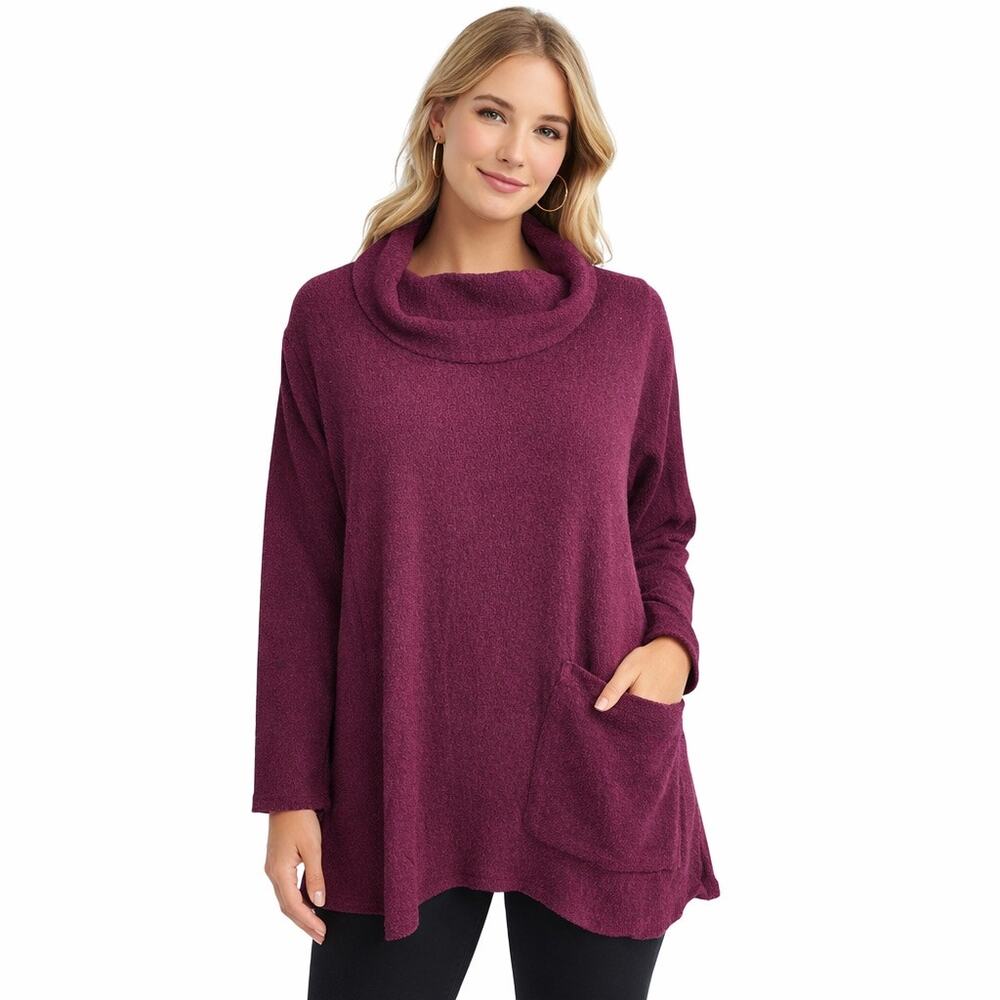 Margaret Winters Oversized Cowl Neck Top Sweater XS Lagenlook Burgundy